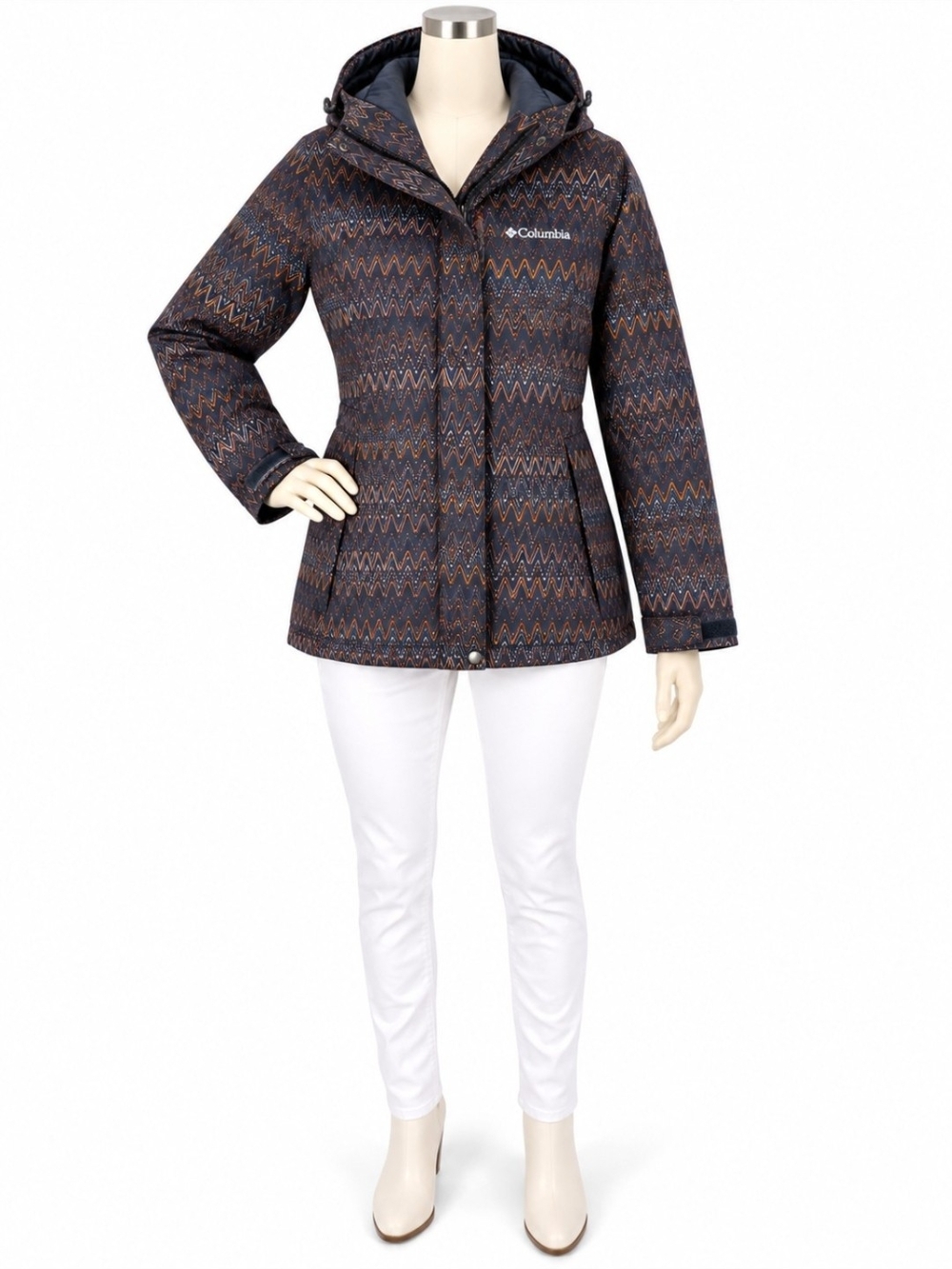 Columbia Women's Navy Chevron-Pattern Hooded Puffer Jacket